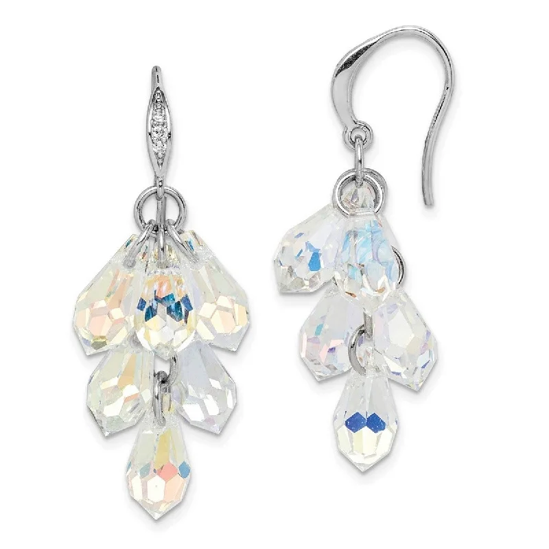 Curata 925 Sterling Silver Rhodium Plated Aurora Crystal Long Drop Dangle Earrings Measures 40.3x16mm Wide