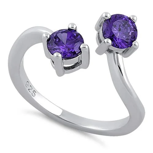 Sterling Silver Dual Round Cut Amethyst CZ Ring