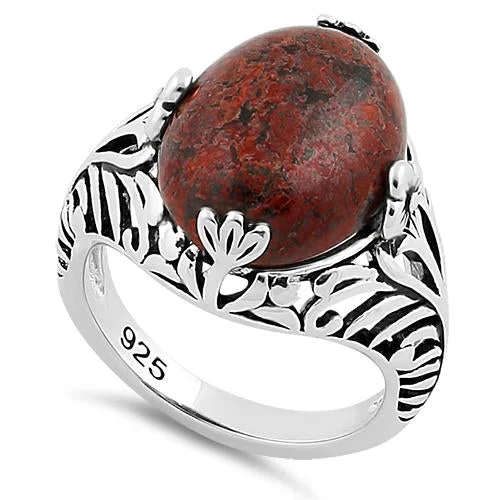 Sterling Silver Red Poppy Jasper Gemstone Ring