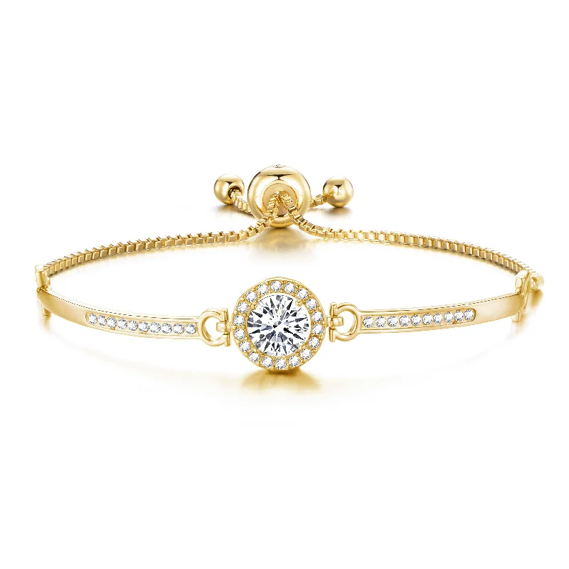 Gold Plated Halo Friendship Bracelet Created with Zircondia® Crystals