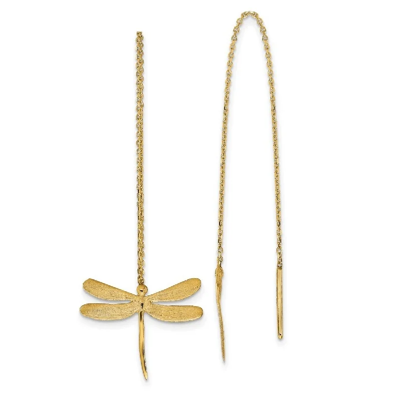 Curata 14k Yellow Gold Brushed Dragonfly Threader Earrings - 51x18.9mm