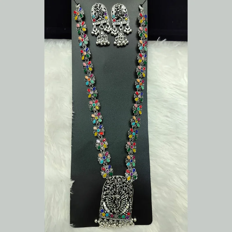 Manisha Jewellery Oxidised Plated Pota Stone Long Necklace Set