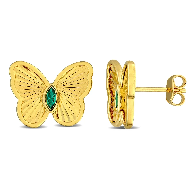 Miadora 1/4ct TGW Marquise-Cut Created Emerald Butterfly Stud Earrings in Yellow Silver